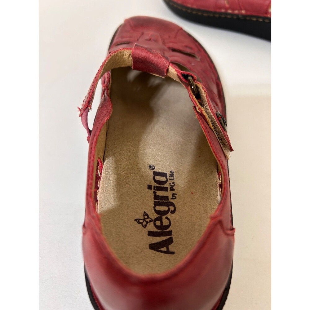 Alegria Women Pesca  Sandal Size 38 US 7.5 Red Leather Shoes - Picture 4 of 13